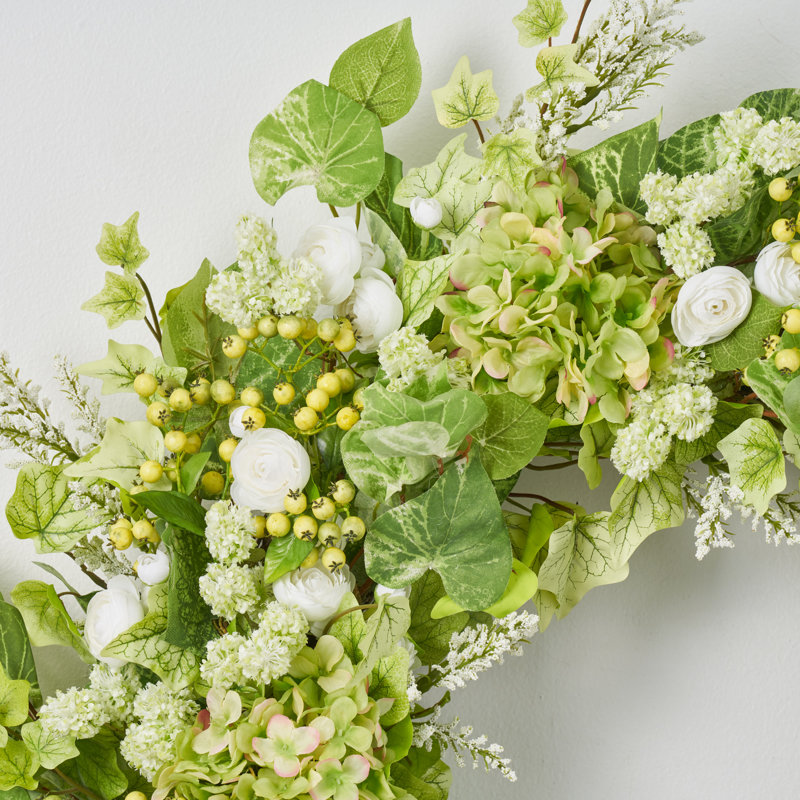 Couronne pour porte d'hortensia et de baies, H 30 po x l 30 po x P 6 po