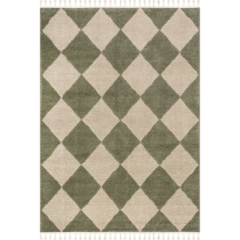 Tapis à motif de losanges haut / bas Fent, Rectangle 6 pi 7 po x 9 pi