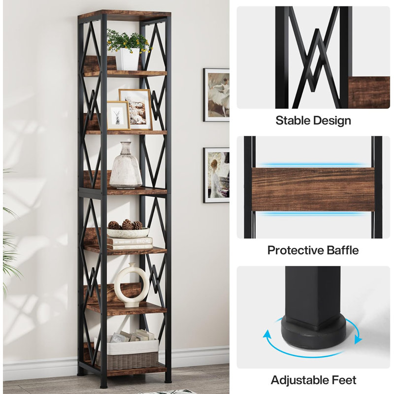 Amulya 35cm W Metal Shelving Unit, Black/Rustic Brown