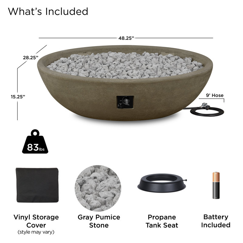 RIVERSIDE Oval Propane Fire Bowl by Real Flame, 15.25" H x 48.25" W x 28.25" D, Glacier Gray
