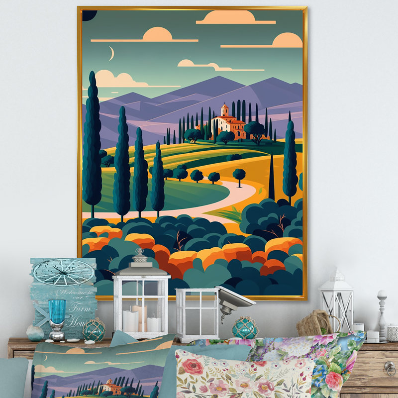 «Graphic Trees to Wineyard», reproduction sur toile, H 40 po x l 30 po x P 1,5 po, Toile avec cadre flottant or