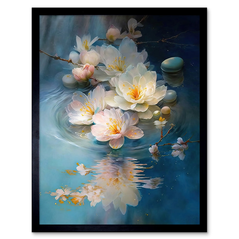 Bambu Fallen Cherry Blossom Flower Water Ripples - Single Picture Frame Print