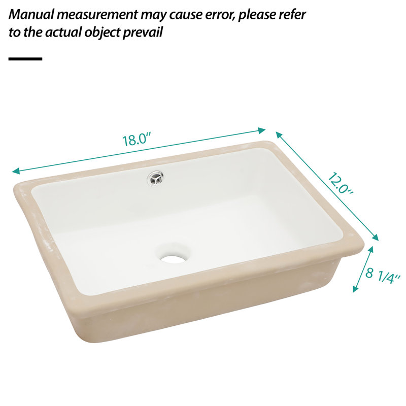 Lavabo sous-comptoir blanc pour salle de bain 18 po x 12 po avec trop-plein en céramique - Style contemporain moderne, décoration élégante, vestiaire à teinture
