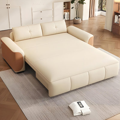 75.59"Beige Multi-Functional Electric Sofa Bed, Foldable & Extendable with Storage Drawers and USB Ports