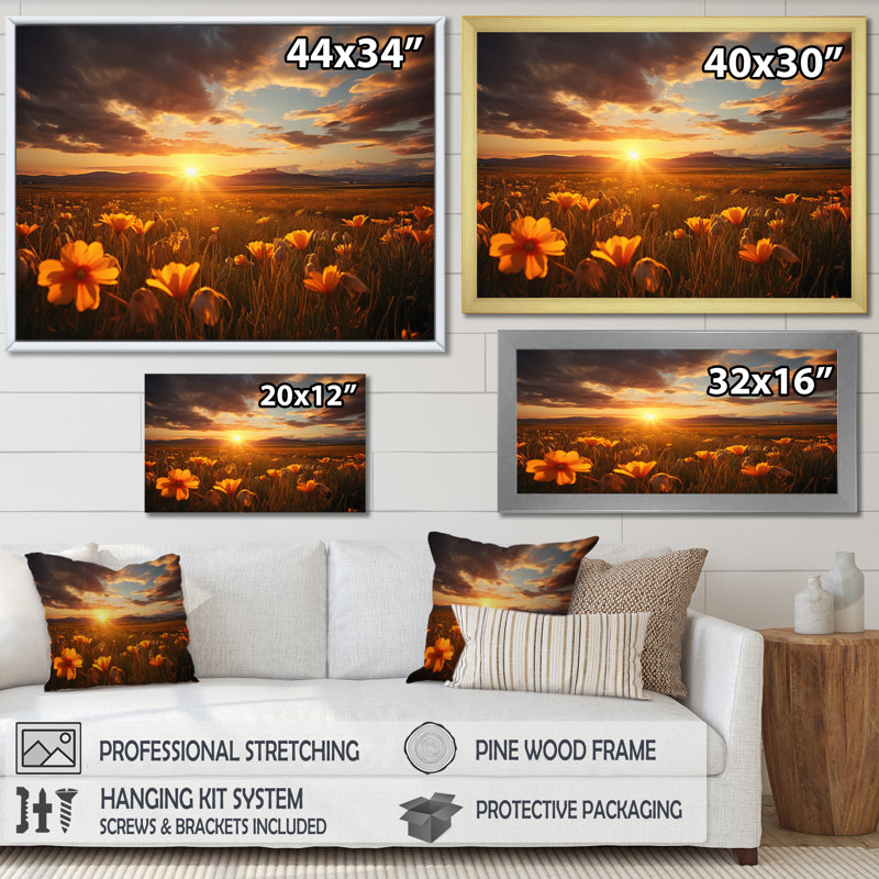 Coucher de soleil sur les prairies - Reproduction d'art mural paysage coucher de soleil, H 34 po x l 44 po x P 1,5 po