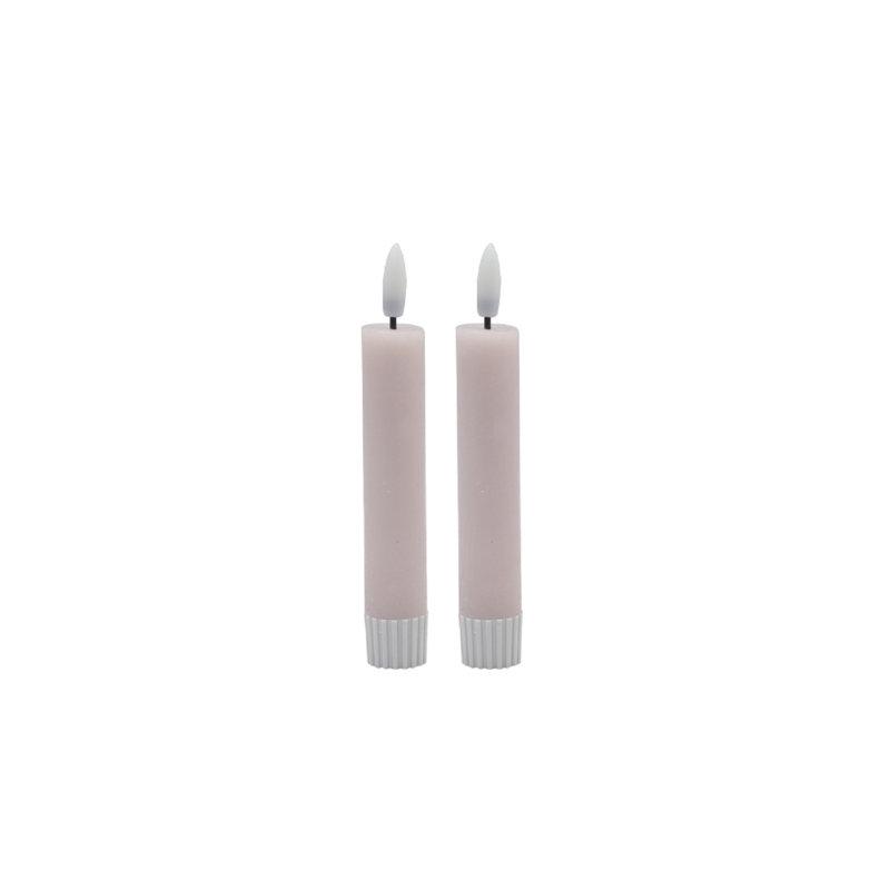2 Pc  Sm Champagne Taper Flameless Candle, Pink