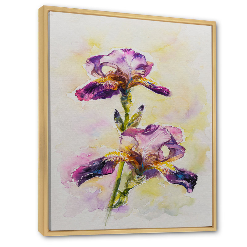 Aquarelle Iris fleur rose - décoration murale traditionnelle sur toile, H 40 po x l 30 po x P 1,5 po