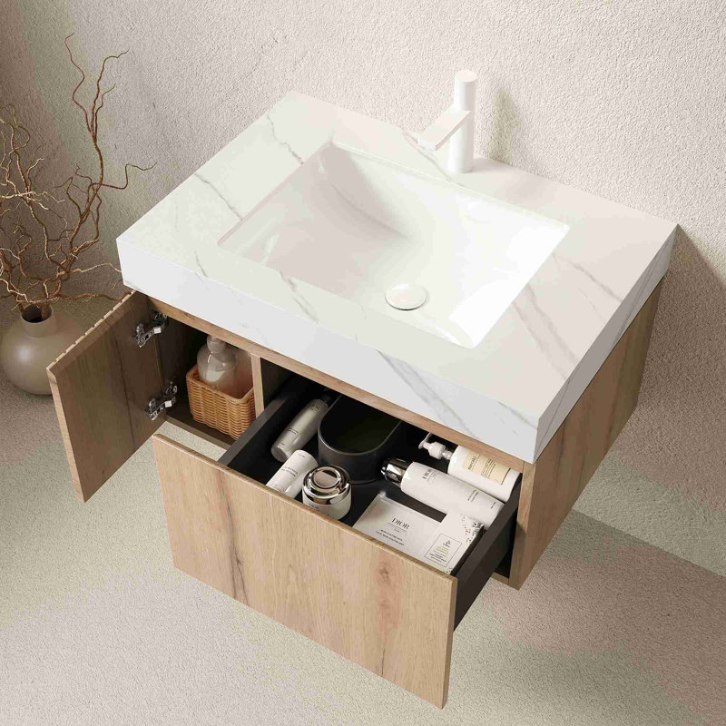 Meuble-lavabo de salle de bain avec rangement, 30", Chêne blanc