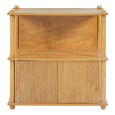 Table de chevet en bois avec tablettes ouvertes et armoire de rangement