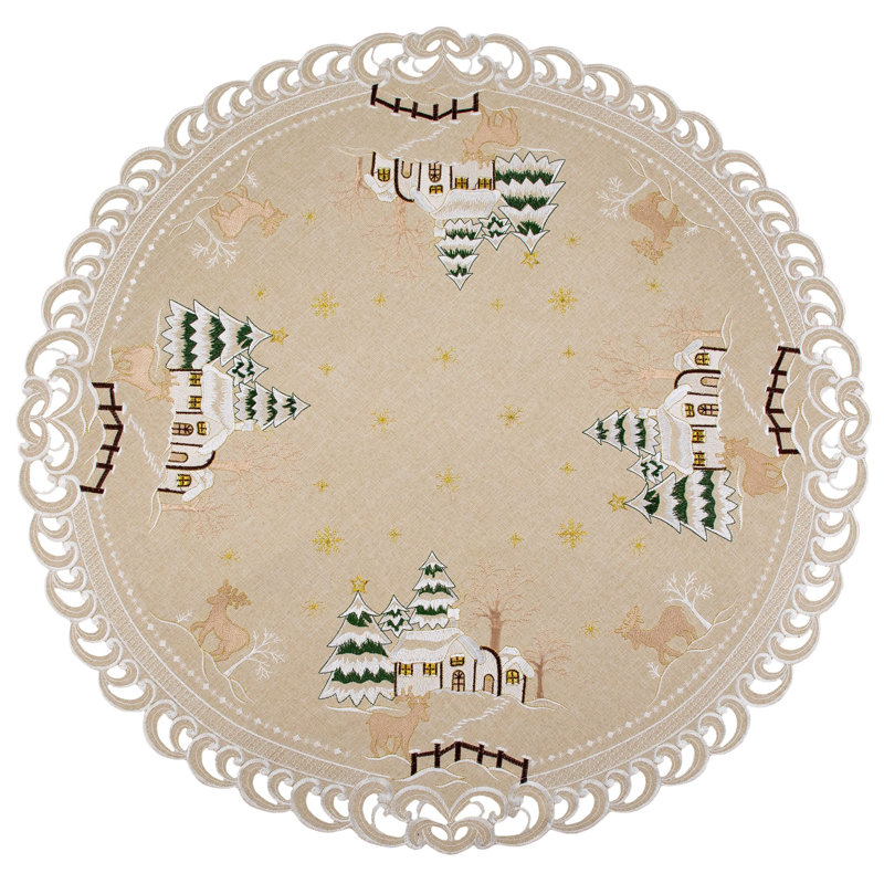 Josalynn Beige Winter Snow Scene Table Topper (33" Round)