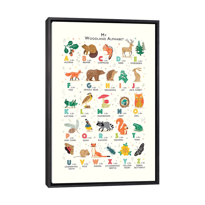 Alphabet des bois - impression, Toile avec cadre noir patiné, Pas de tapis, H 26 po x l 18 po x 1,5 po