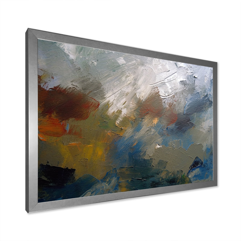 «Feeling Autumn Abstract» - rouge, orange, bleu, H 16 po x l 32 po x P 1 po, Cadre simple argenté
