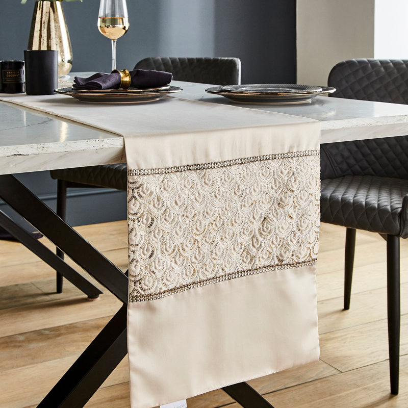 Catherine Lansfield Deco Sequin Dining Table Runner, 220cm Rectangle, Gold