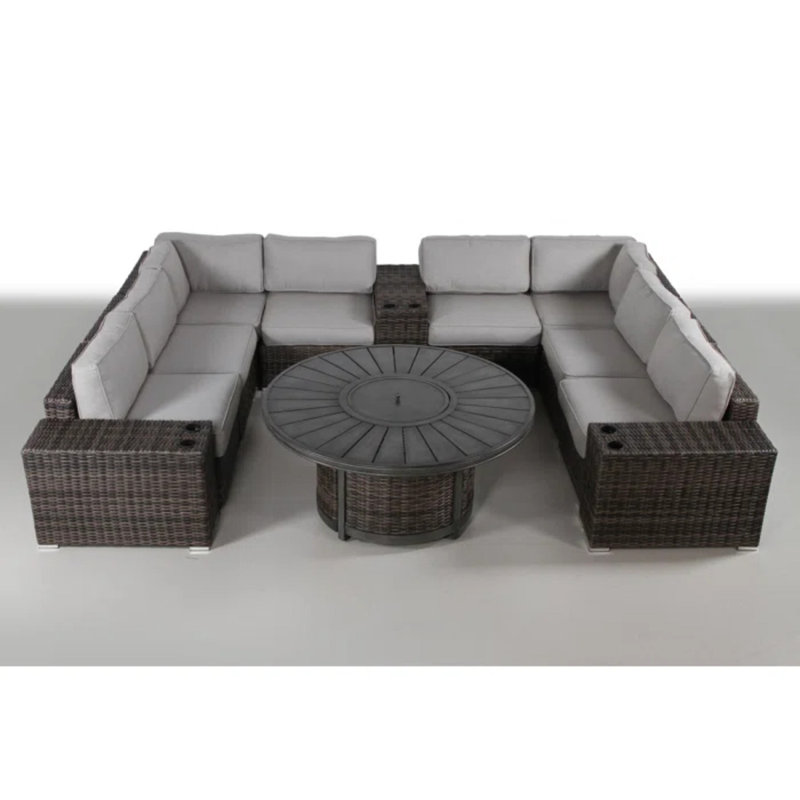 Ensemble de conversation de patio en osier pour 6 personnes avec coussins - aucun assemblage requis