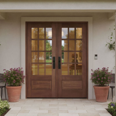 G7512-SW-80 | Porte double 80 po, extérieur pré-monté RTA, SDL 12 Lite 3/4 Lite, 1 panneau, bois d'acajou brut