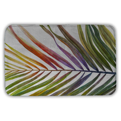 Watercolor tropical palm leave Bath Mat with Non-Slip Backing - Quick Dry Memory Foam Bathroom Rug - Absorbent - Modern Plush Spa-Style - Machine Washable