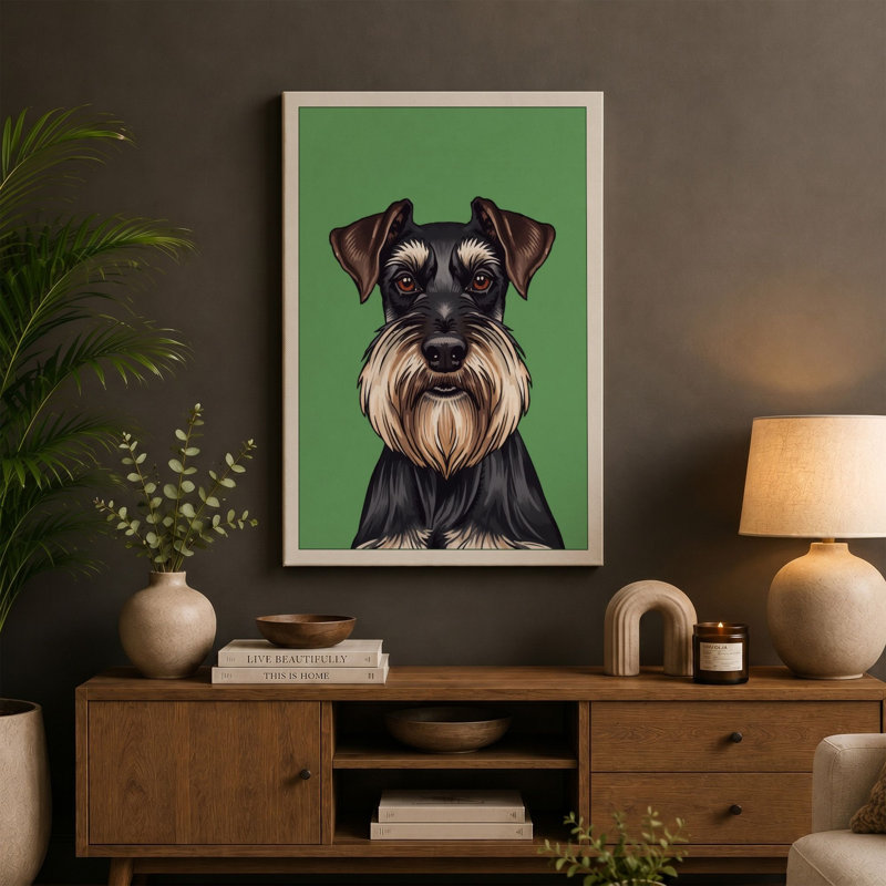 Schnauzer Portrait Modern - Wrapped Canvas, 24x16 - 61.0 x 40.6 cm, Black Border