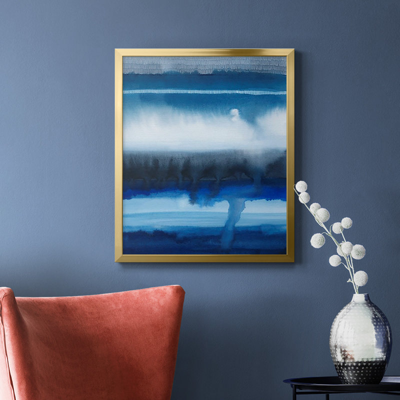 Toile encadrée de qualité supérieure Deep Blue Shore I - prête à être accrochée, Or, H 20 po x l 16 po