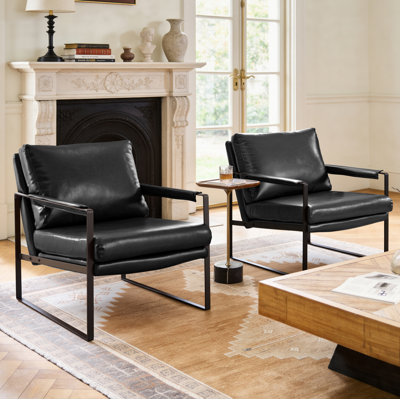 Eisenman 27.09'' W Leather Upholstered Accent Armchair