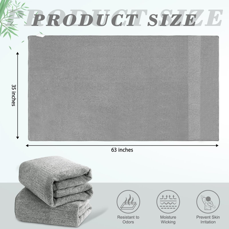  Extra Absorbent Quick Drying Lightweight Fiber 35*63 inches Large Bath Towel Set (Set of 2), Gray