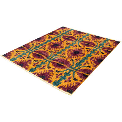 Tapis mauve en laine noué à la main de conception unique 7 pi 10 po x 10 pi Raadhiya