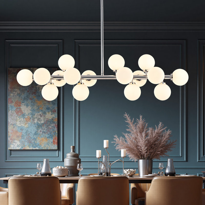 Jewellia 9 - Light Dimmable Sputnik Linear Chandelier, White, 18 Lights, Chrome