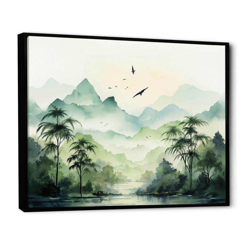 «Tranquil Oasis I» sur toile, Cadre flottant noir, H 12 po x l 20 po x P 1 po