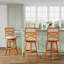 Tabouret pivotant à dossier en X de 30 po de hauteur bar, finition naturelle, siège en tissu beige-1069752438-1069752433