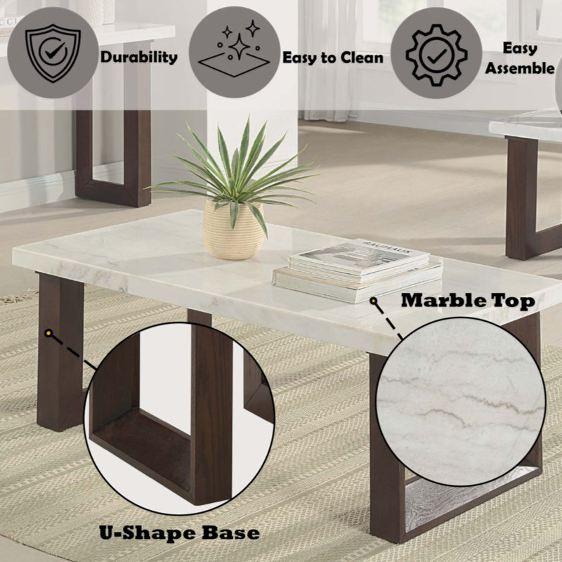 Modern Coffee Table Rectangular Coffee Table With Marble Top Living Room Table
