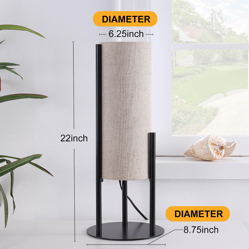 Lampe moderne en métal de 22 po de hauteur avec abat-jour cylindrique en lin beige, convenant pour le salon, la table de chevet et l'éclairage DEL