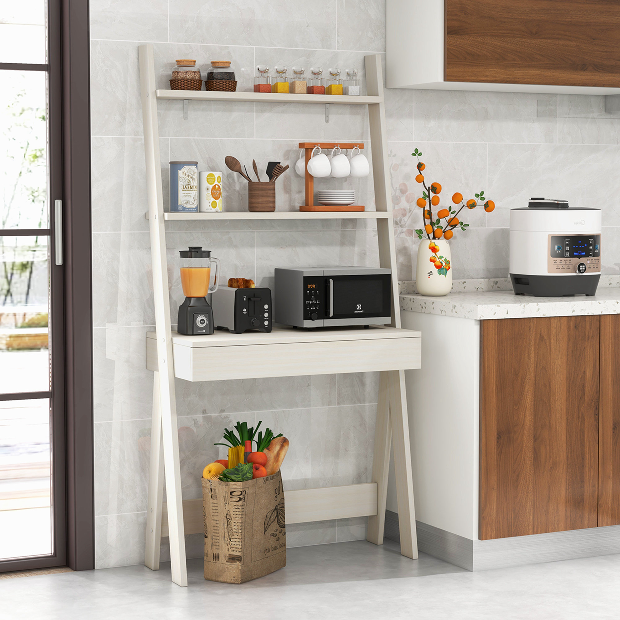 Winston Porter Ladder Shelf Desk Bookcase With Countertop, Drawer \u0026 2  Shelves Bookshelf Oak | Wayfair, image size:2000x2000