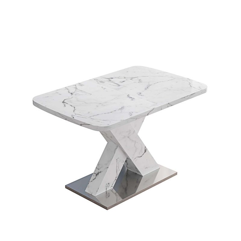 Jameer 31.5'' W Modern Square Dining Table, Stretchable, White, White