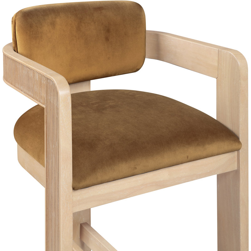 Tabouret rembourré Sacha Howley, Velours, Naturel, Selle de cuir