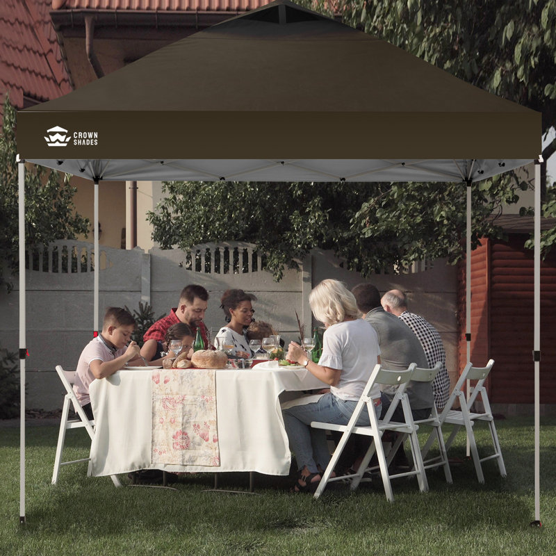 10 Ft. W x 10 Ft. D Metal Pop Up Canopy Tent with One Push Setup, Coffee
