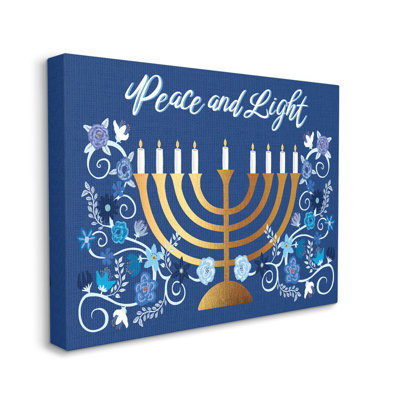 Peace and Light Floral Hanukkah Menorah, reproduction d'art sur toile par Darlene Seale