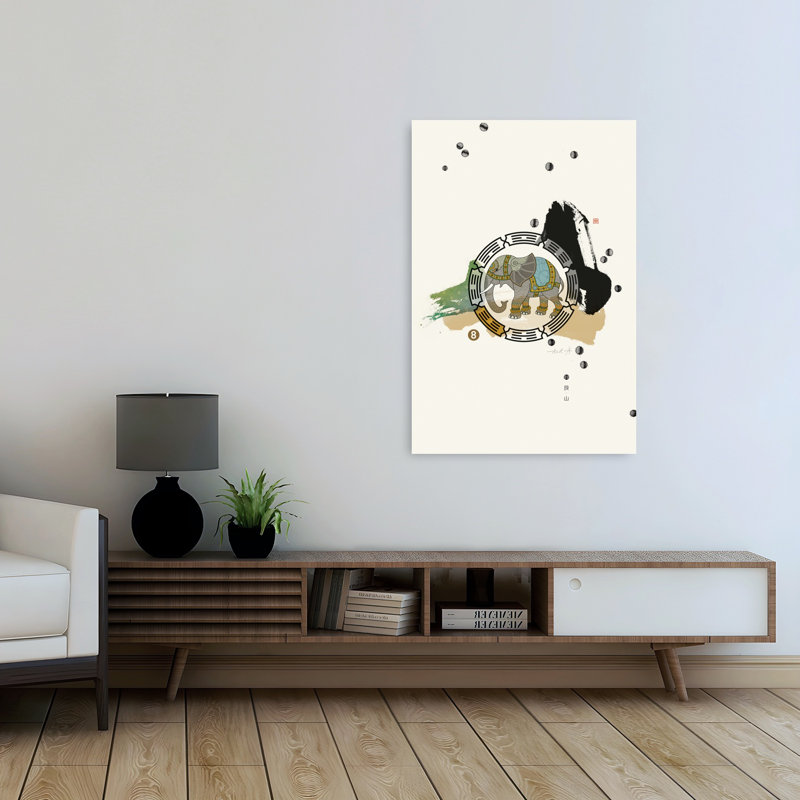 Bagua, zone Nad8 | Art mural moderne éléphant "Connaissances et sagesse", H 48 po x l 32 po