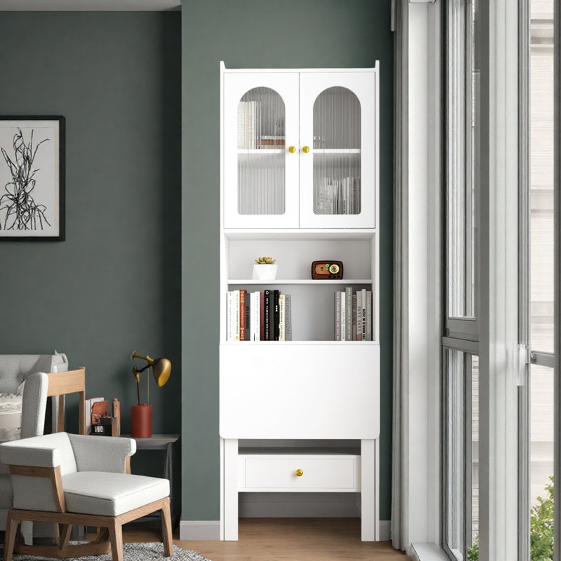 Bureau d'écriture pliable avec bibliothèque, Blanc