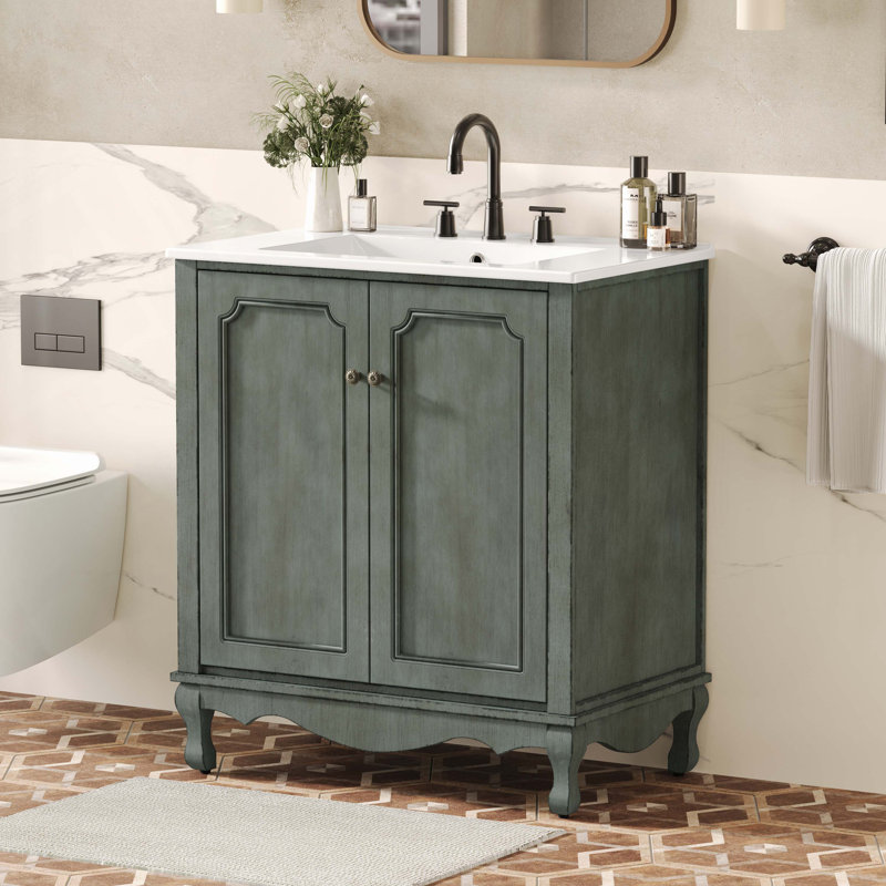 Meuble-lavabo de salle de bain avec lavabo en céramique, Antique Blue