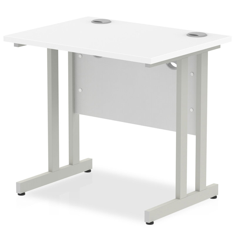 Ladajah Metal Base Computer Desk, Silver, White, 73cm H x 80cm W x 60cm D