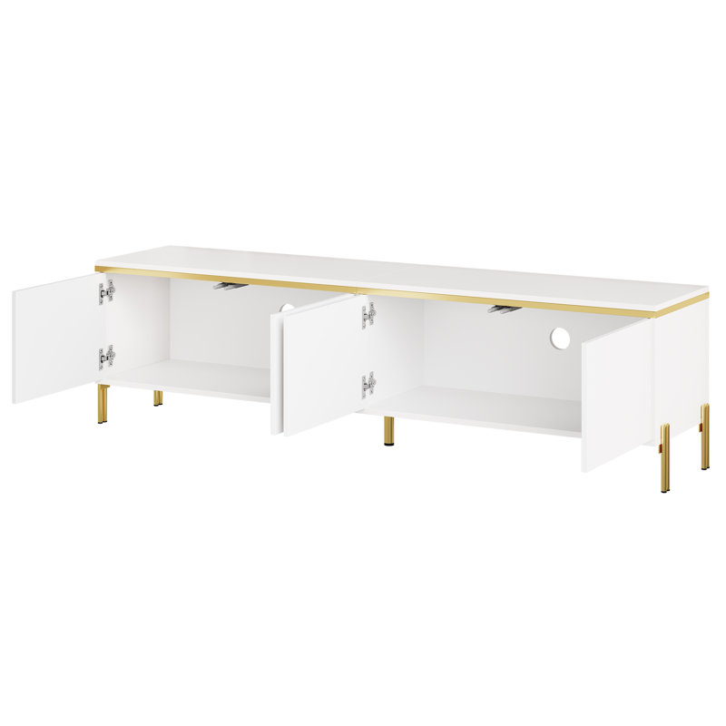 Meuble télé ultrabrillant 67 * 15 * 19,7 pouces avec panneau de particules blanc et gestion des câbles, Blanc