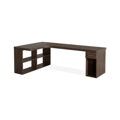Nut-brown L-Shaped Solid Wood Executive Desk with drawers desk