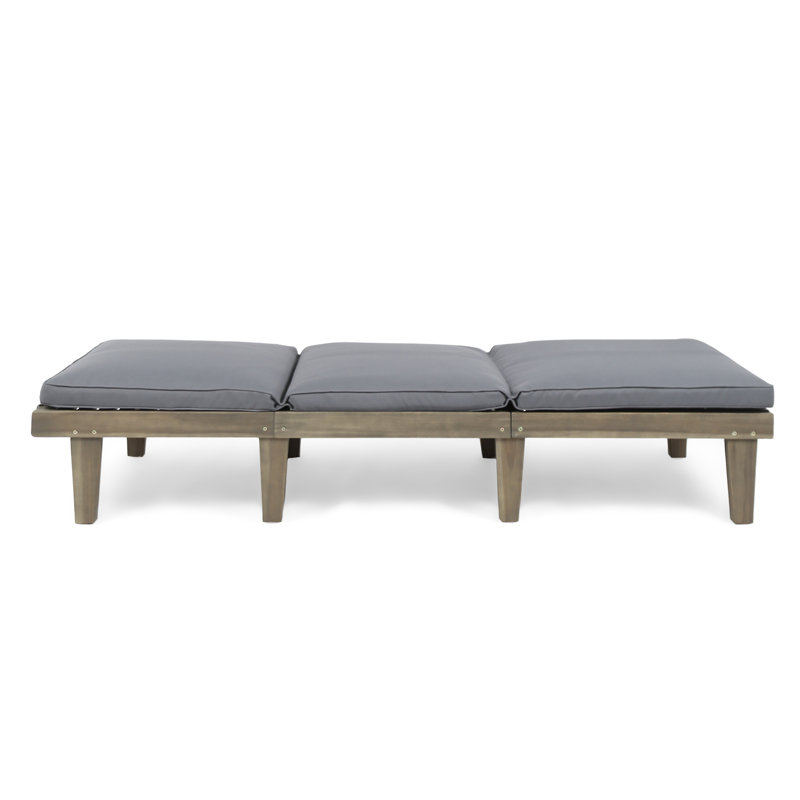 Gray Acacia Wood Outdoor Chaise Lounge with Cushions