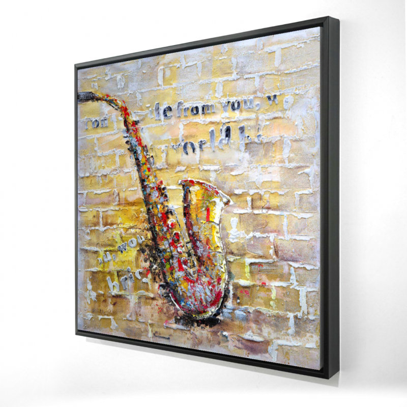 Saxophone sur brique, reproduction murale sur toile, H 24 po x l 24 po
