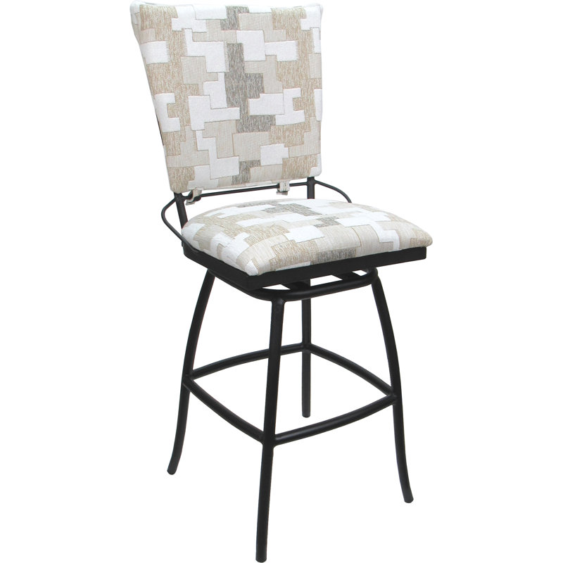Tabouret de comptoir d'extérieur intérieur avec dossier rembourré de 26 po et sans accoudoirs, Grey, Brun clair/blanc