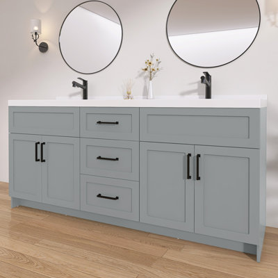 Meuble-lavabo 72 po sans lavabo supérieur, base d'armoire seulement, rangement pour salle de bain à 3 tiroirs, conception à quatre portes, résistant à l'eau et aux taches, non assemblé