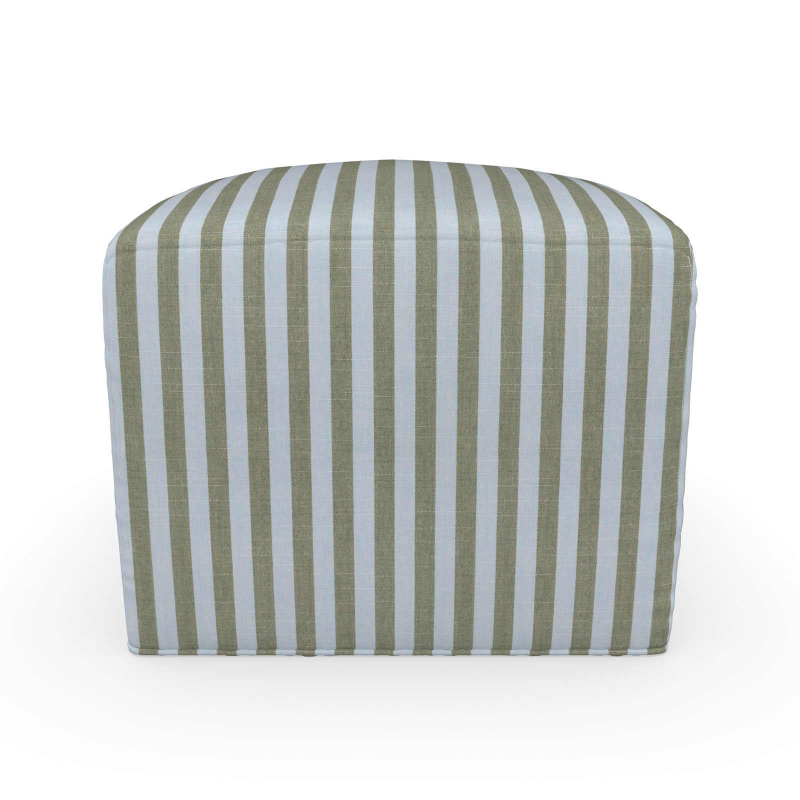 Praia Sunbrella® Outdoor Ottoman, 18" H x 22" W x 22" D, Sail Away Aloe Striped Sunbrella®