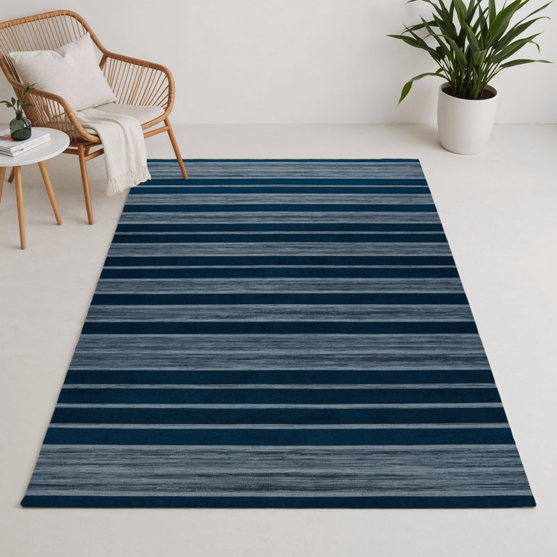 HorizontalStripes Blue Indoor and Outdoor Area Rug, Rectangle 5' x 7'