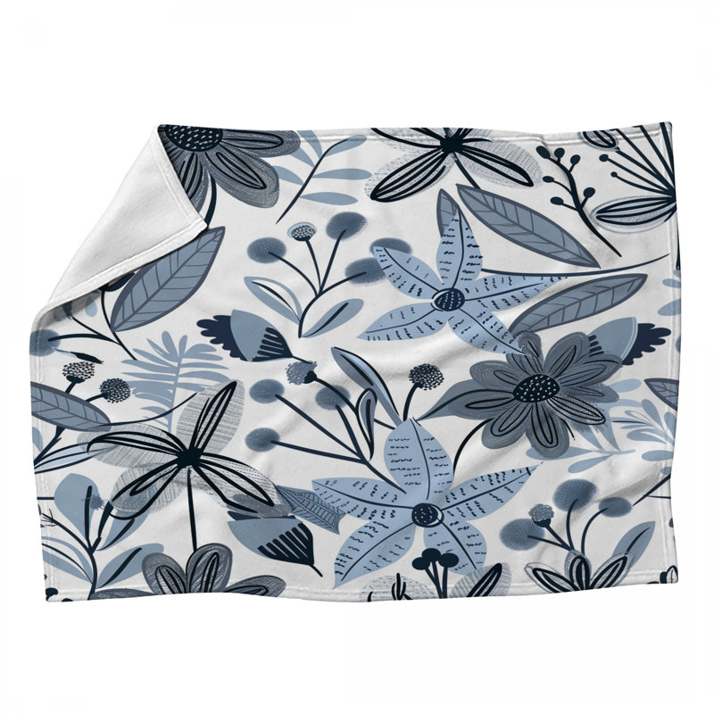 Florals Fleece Throw Blanket - Botanical Throws for Sofas or Beds, 60" L x 50" W