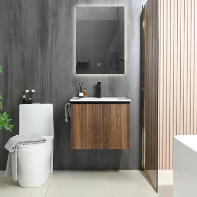 24-Inch Wall-Mounted Bathroom Vanity With Black Towel Rack