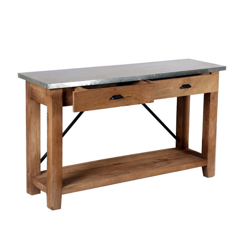 Crockett Industrial Rustic Solid Wood Frame Rectangular Console Media Table With Storage, 29" H x 50" W x 15" D